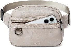 2L Fanny Packs for Women Crossbody Belt Bag Faux Leather Chic Waist Sling Bag Waterproof Running Travel Light Grey