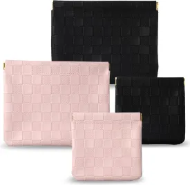 2PCS Mini Pouch for Purse, Small Makeup Bag for Purse, Self-Closing Tiny Pouch Without Zipper, Waterproof and Portable, Suitable for Girls and Ladies (Black and Pink)