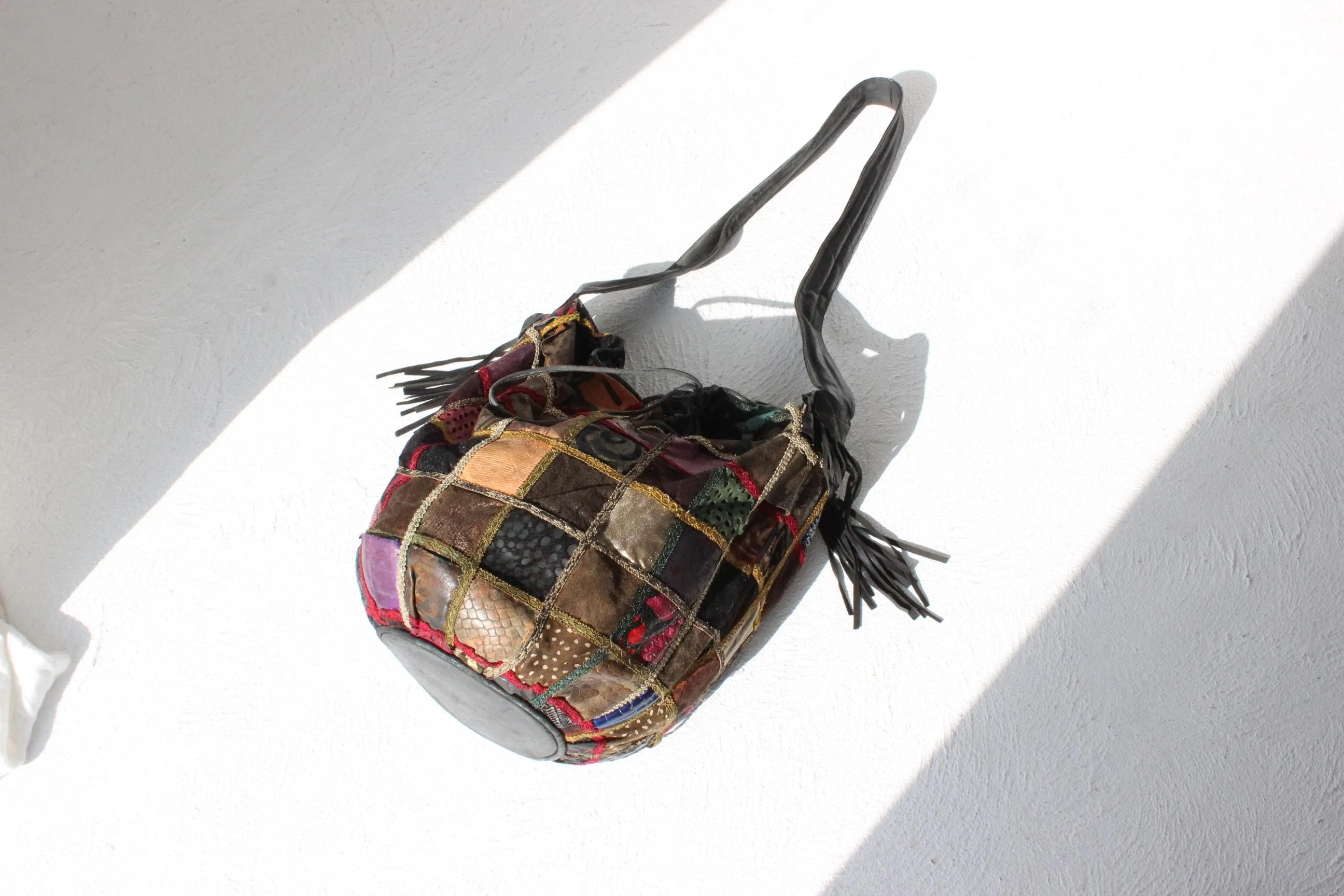 80s Leather Patchwork Drawstring Bag by Braccialini