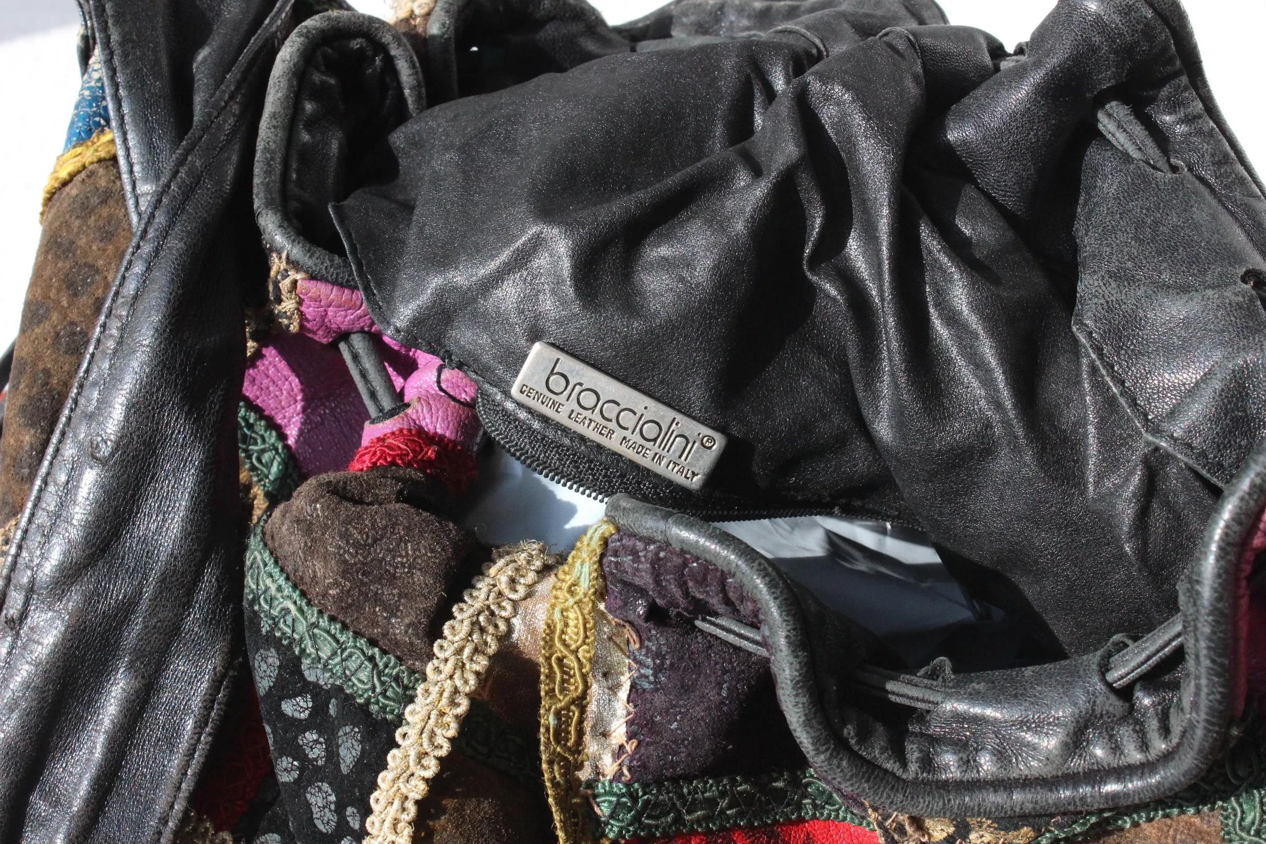 80s Leather Patchwork Drawstring Bag by Braccialini