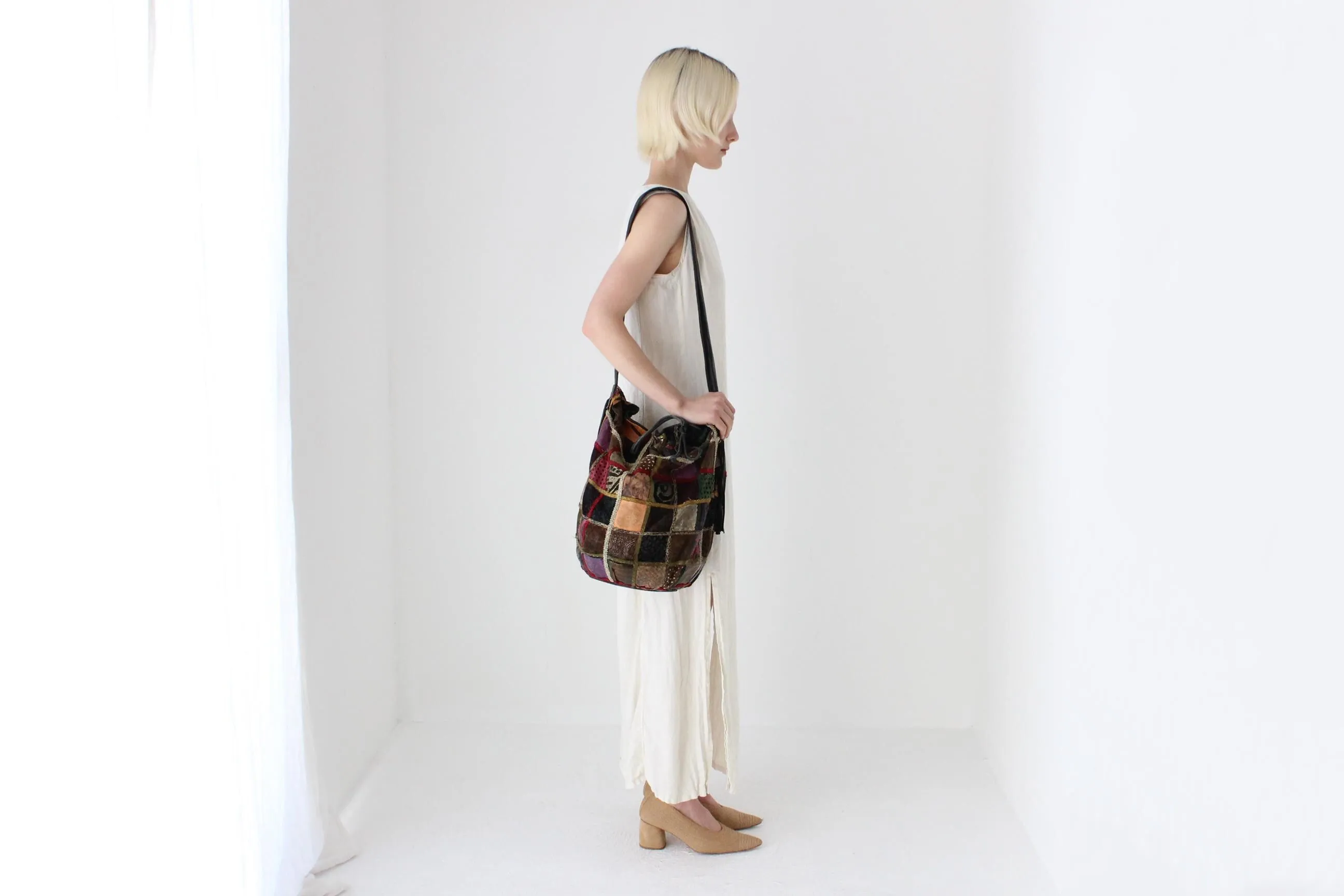 80s Leather Patchwork Drawstring Bag by Braccialini