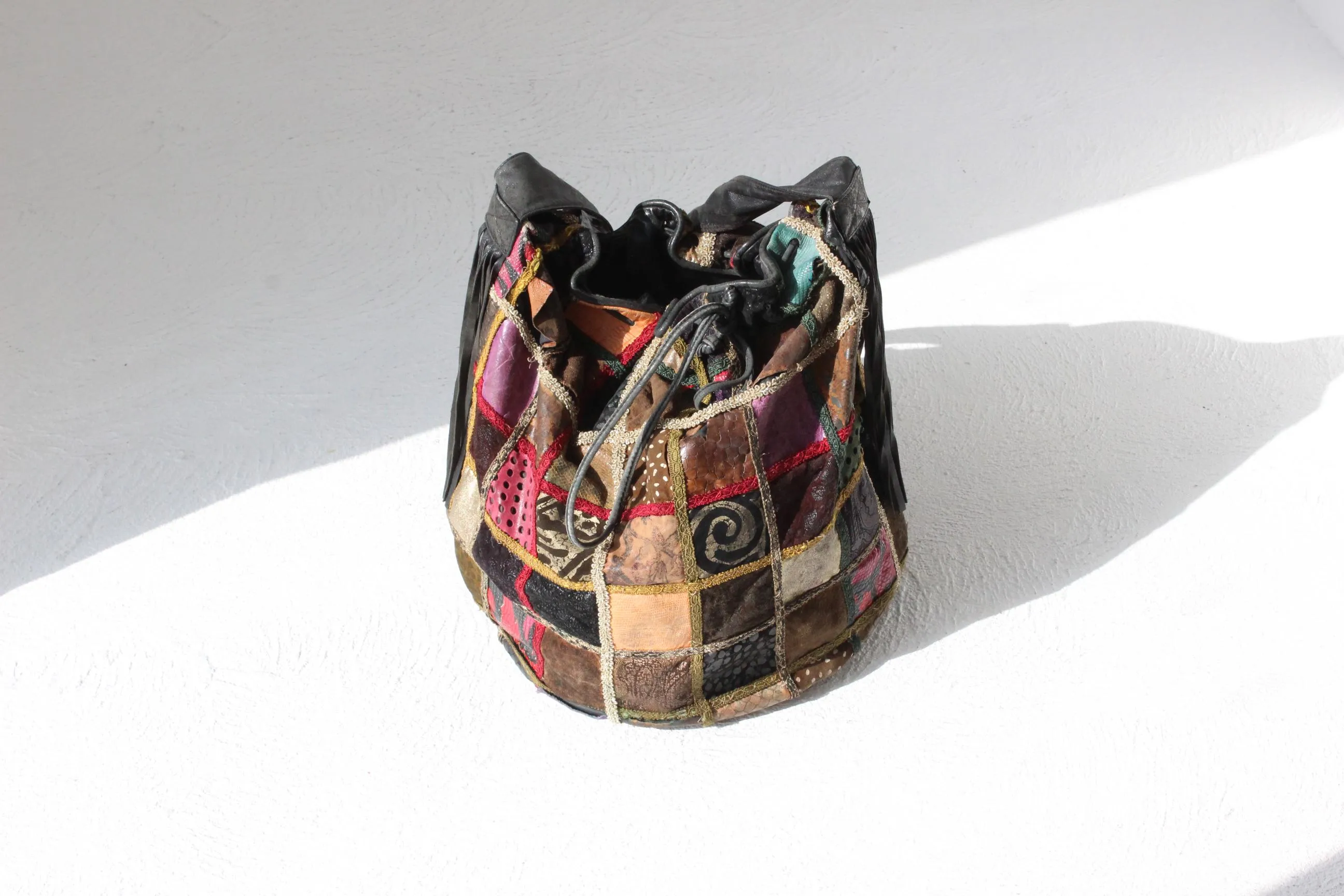 80s Leather Patchwork Drawstring Bag by Braccialini