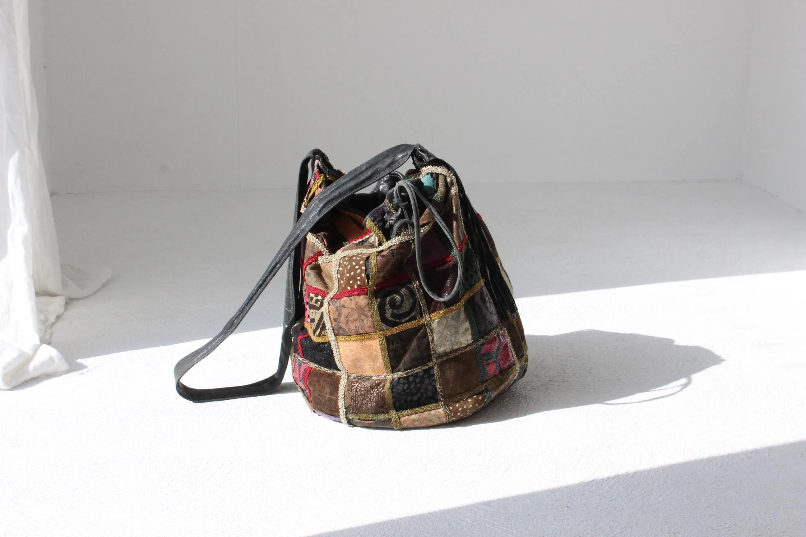 80s Leather Patchwork Drawstring Bag by Braccialini