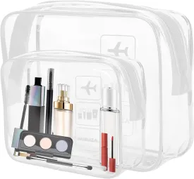 AURUZA 2 Pack Travel Toiletry Bag, Clear Makeup Bag, TSA Approved Cosmetic Bag with Zipper, Clear Organizer Carry on Bag for Women, PVC Cosmetic Pouch for Airport Airline Compliant