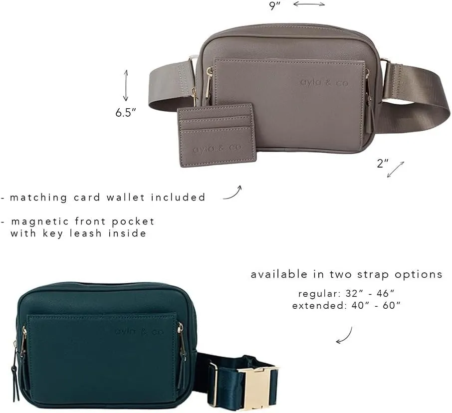 AYLA & CO Women's Fanny Pack Adjustable Belt Bag with Crossbody Style, Magnetic Pocket, Key Leash, and Charging Pocket, Regular Strap 32-46 Inch, Olive