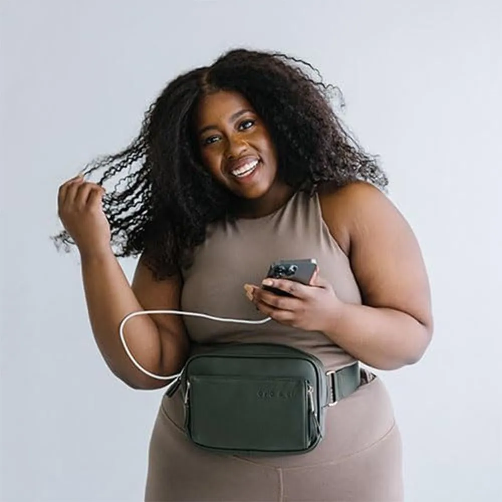 AYLA & CO Women's Fanny Pack Adjustable Belt Bag with Crossbody Style, Magnetic Pocket, Key Leash, and Charging Pocket, Regular Strap 32-46 Inch, Olive