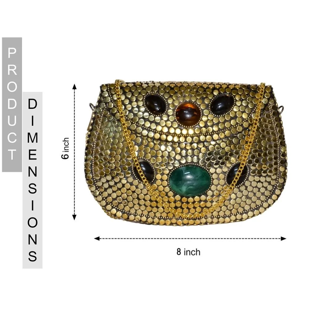 Beaded Druzzy Stone Metal Clutch