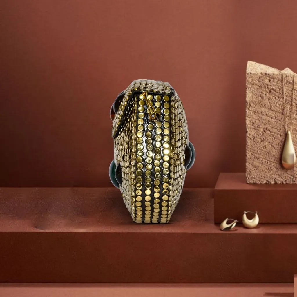 Beaded Druzzy Stone Metal Clutch