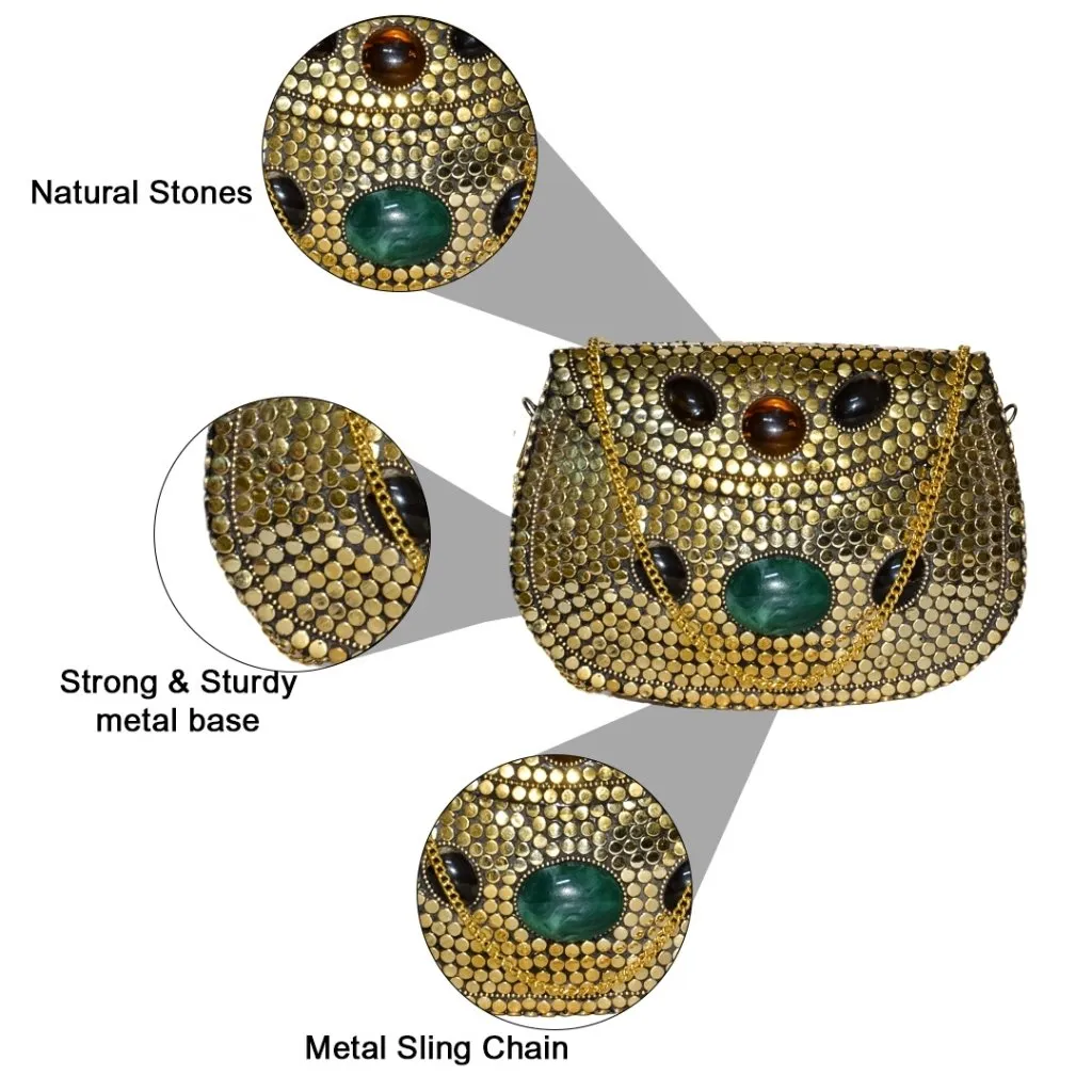 Beaded Druzzy Stone Metal Clutch
