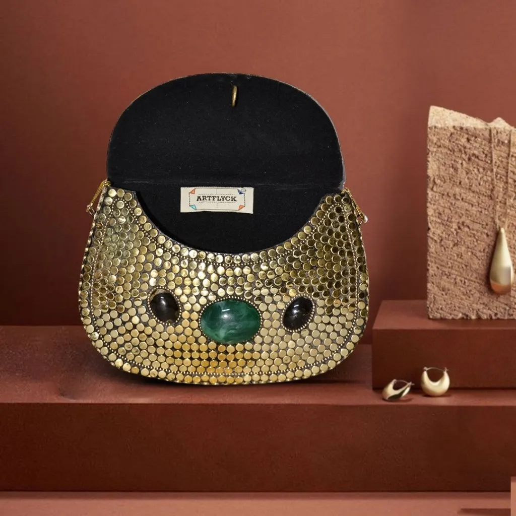 Beaded Druzzy Stone Metal Clutch
