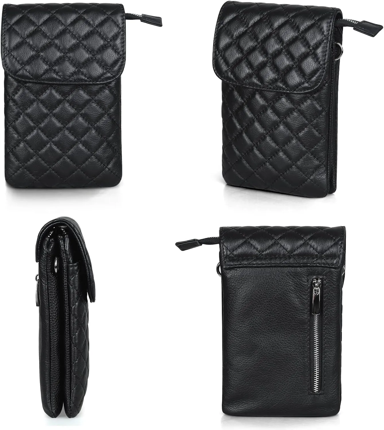 befen Genuine Leather Small Crossbody Bags for Women Cell Phone Bag Cross Body Purses,Silver Zipper