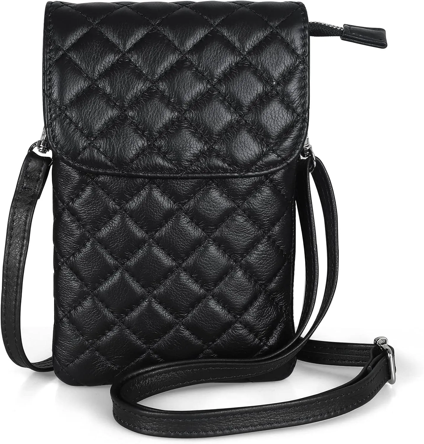 befen Genuine Leather Small Crossbody Bags for Women Cell Phone Bag Cross Body Purses,Silver Zipper