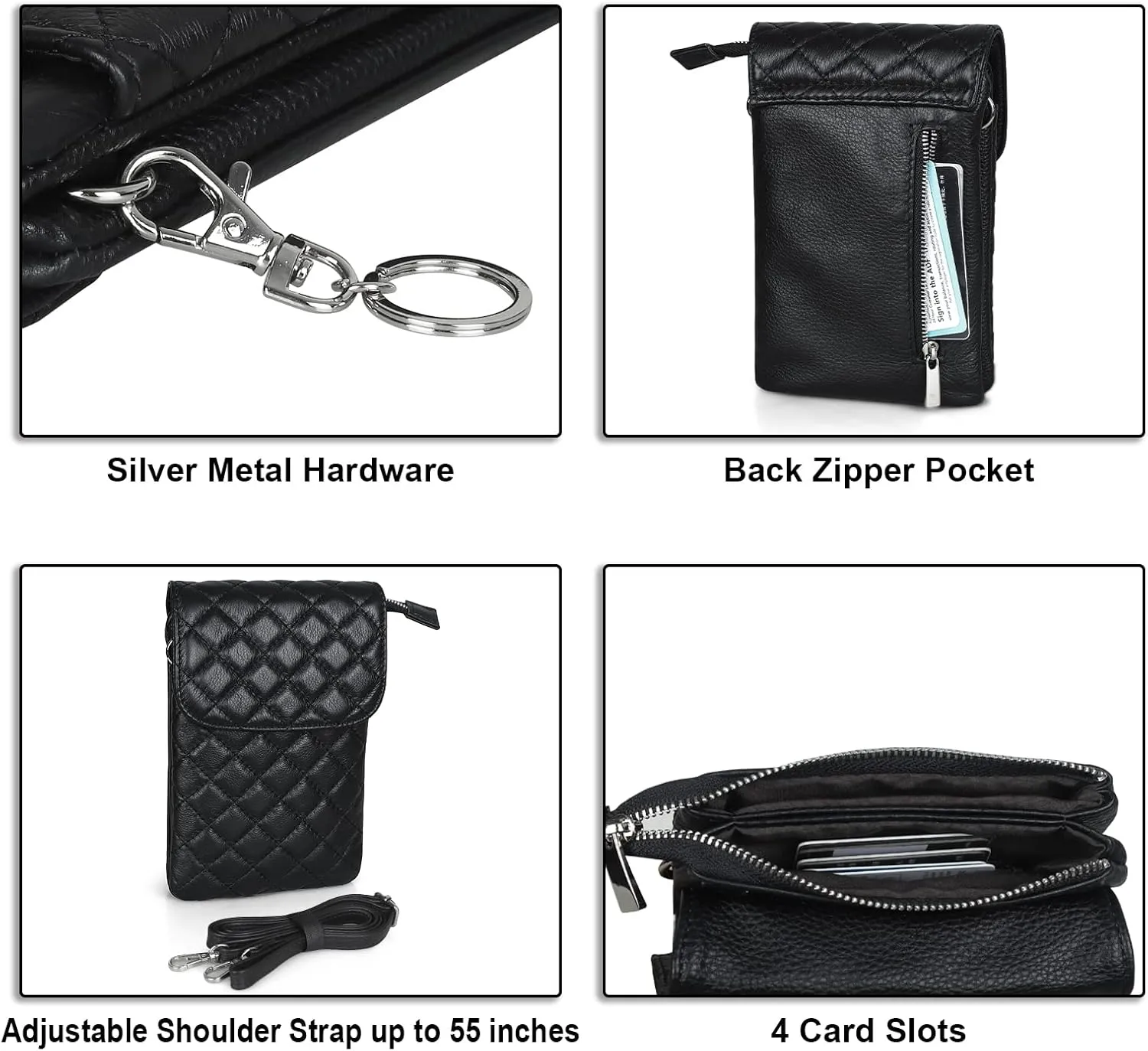 befen Genuine Leather Small Crossbody Bags for Women Cell Phone Bag Cross Body Purses,Silver Zipper