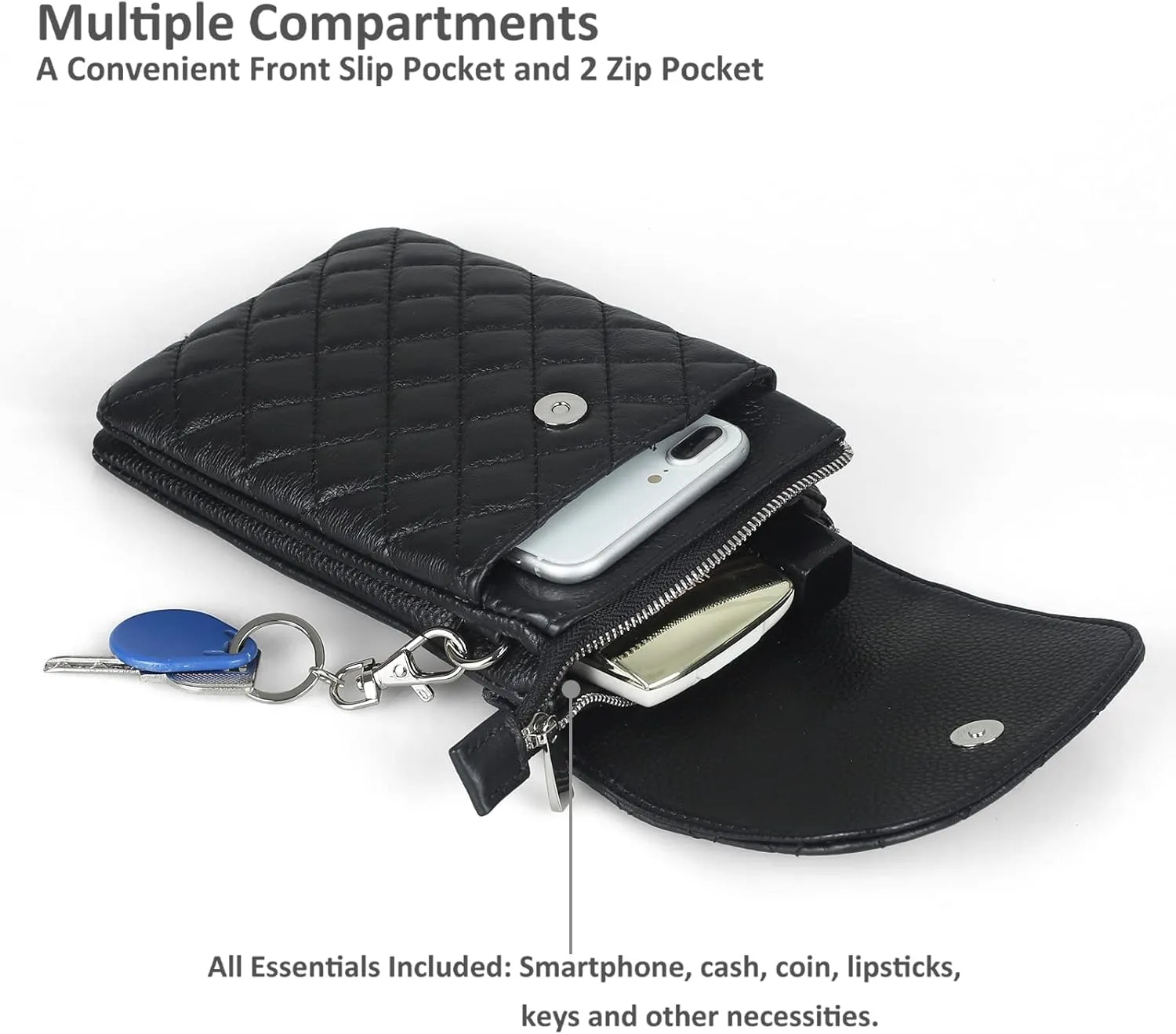 befen Genuine Leather Small Crossbody Bags for Women Cell Phone Bag Cross Body Purses,Silver Zipper
