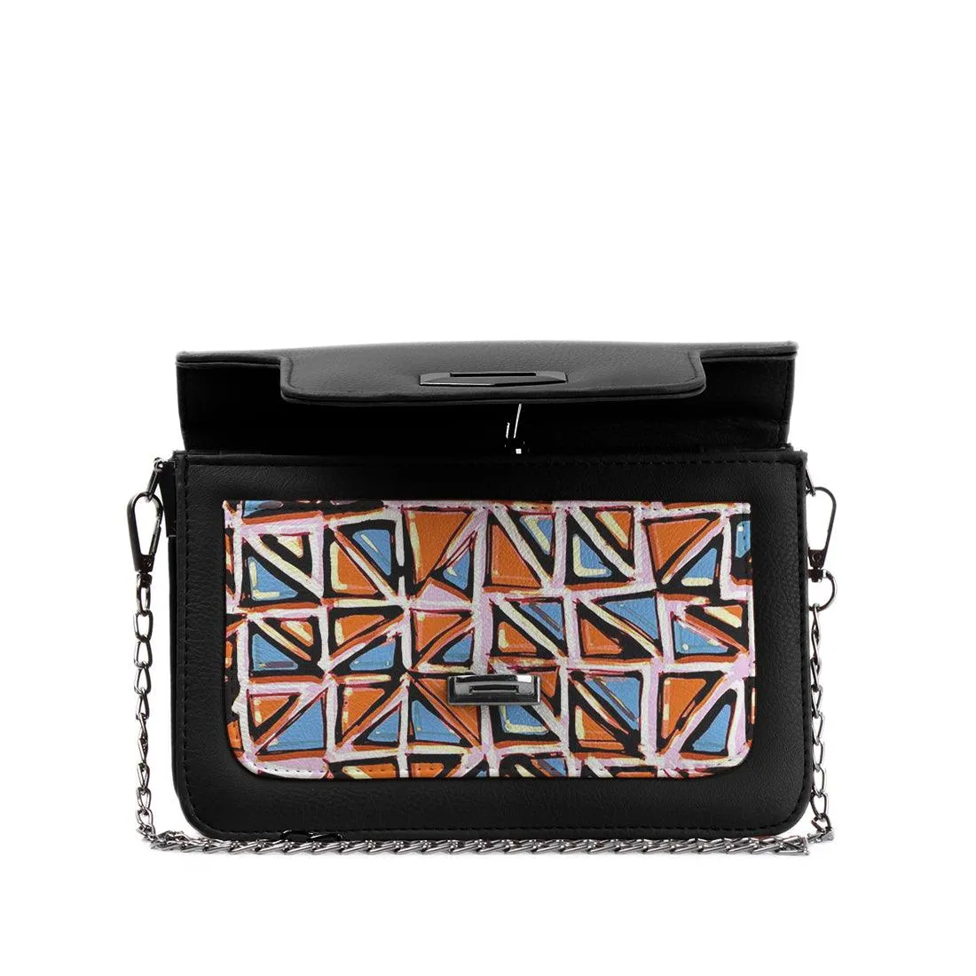 Black Mini Embossed Chain Bag Triangles