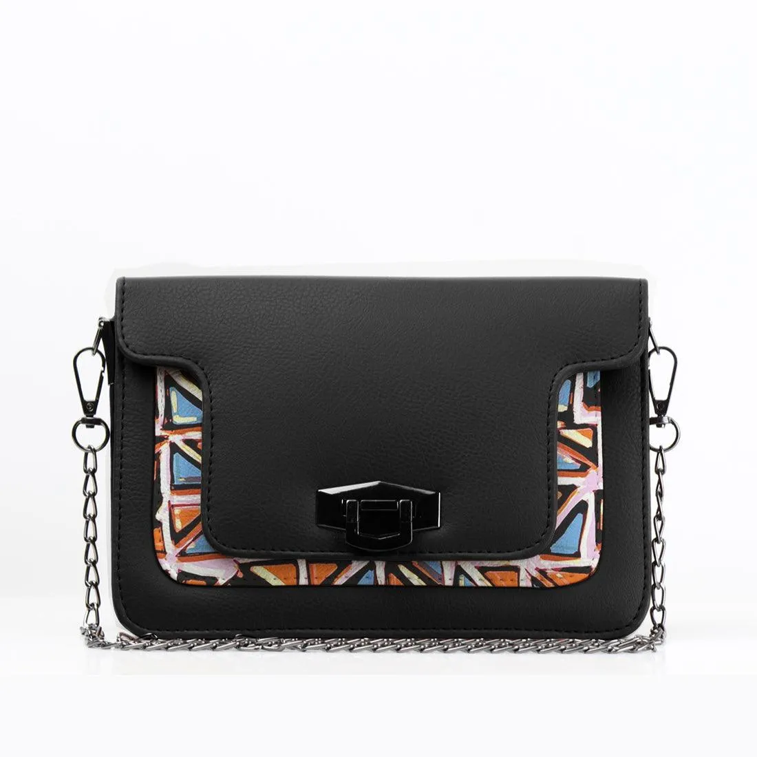 Black Mini Embossed Chain Bag Triangles