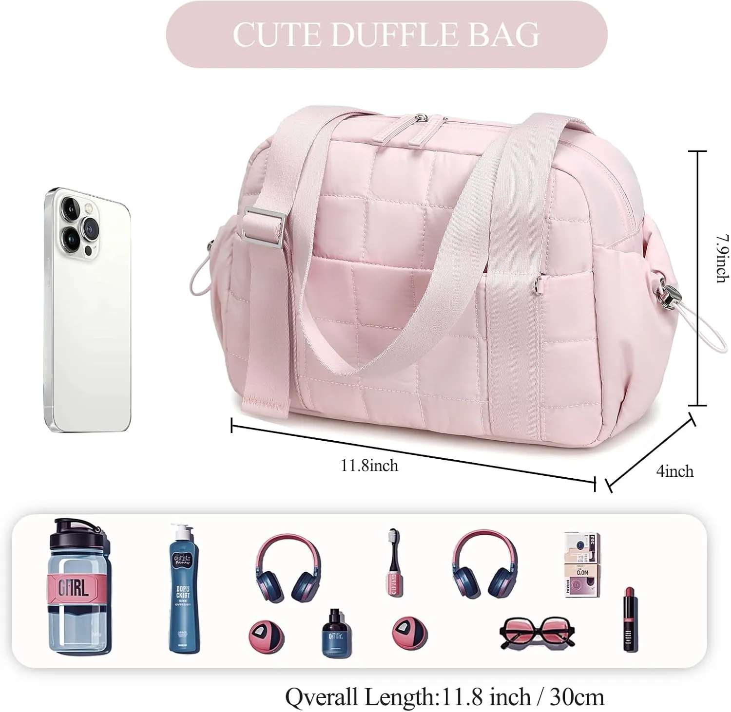 CAMTOP Mini Gym Bag for Women, Small Gym Tote Bag Puffy Quilted Sports Duffel Bag with Wet Compartment and Coin Wallet Duffel Bags Dance Yoga Workout Bag