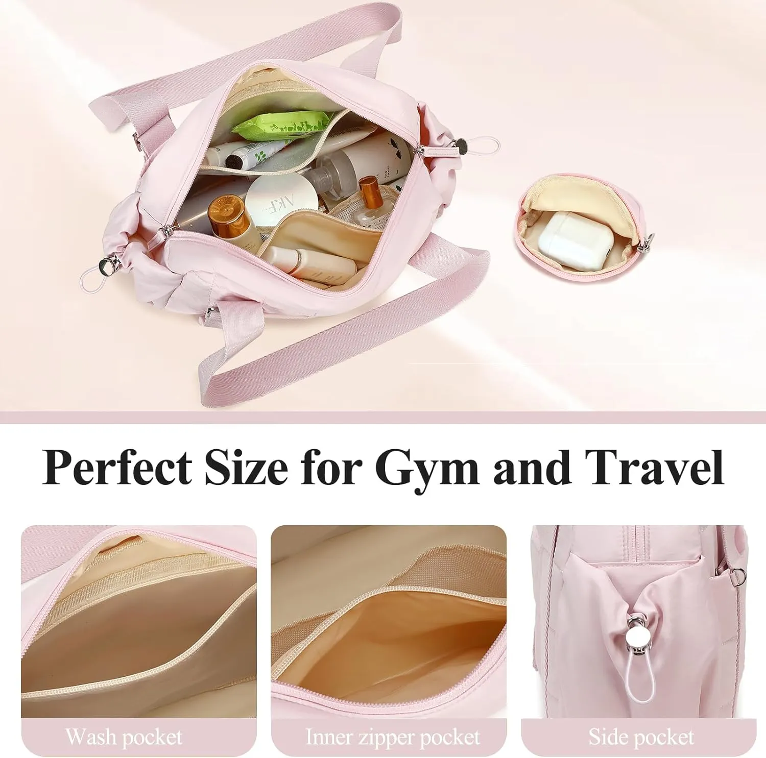 CAMTOP Mini Gym Bag for Women, Small Gym Tote Bag Puffy Quilted Sports Duffel Bag with Wet Compartment and Coin Wallet Duffel Bags Dance Yoga Workout Bag