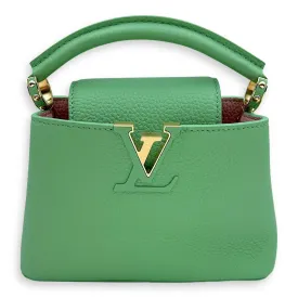 Capucines Mini Vert Pomme Crossbody Bag in Taurillon Leather, Gold hardware