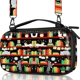 Carrying Case for Nintendo Switch Lite Travel Carry Cases Hard Shell Protective Cover Strap Bookshelf Cat Cute Girls Boys Accessories Storage Protector Pouch Bag for Nintendo Switch Lite 2019