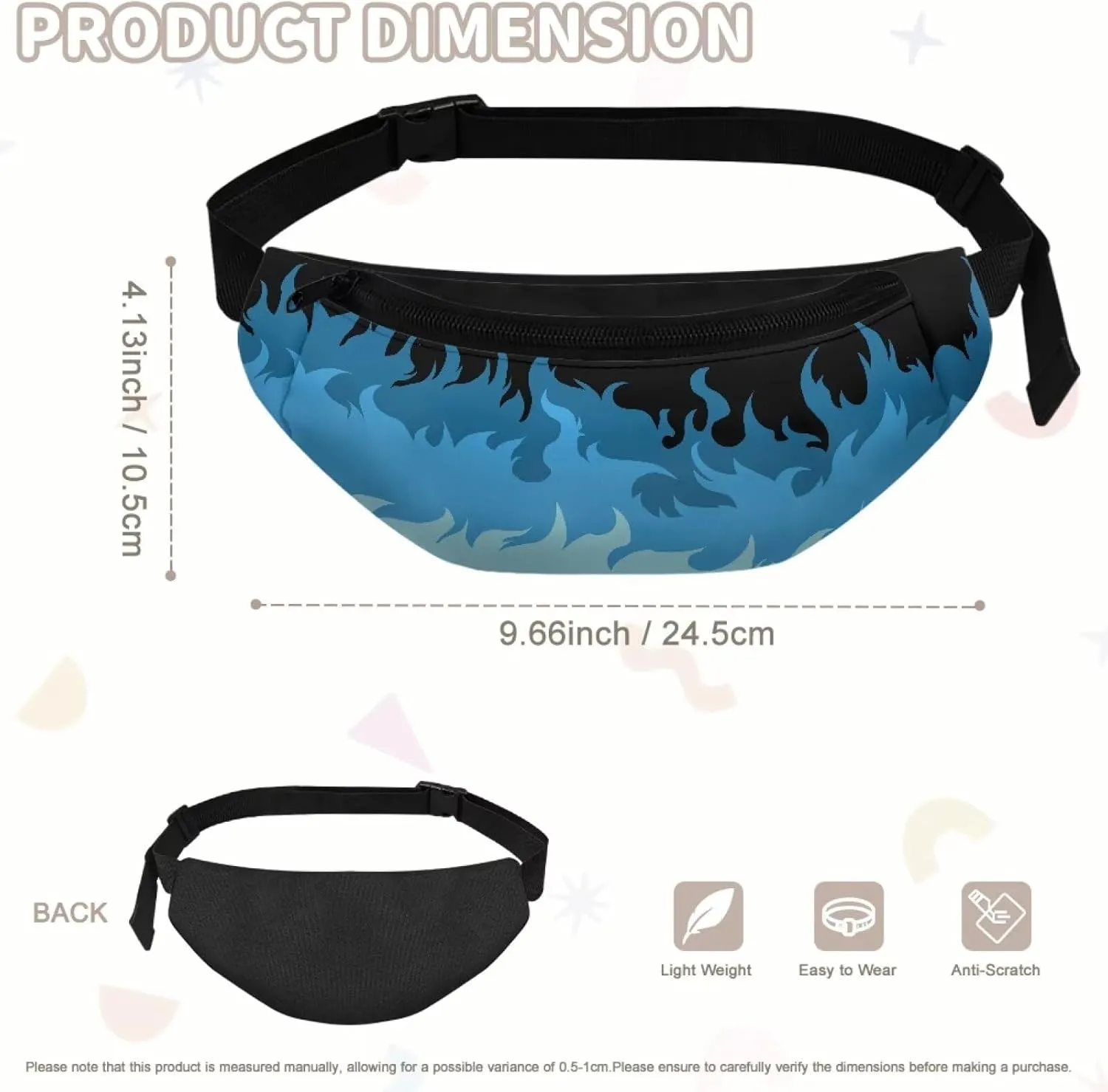 Cartoon Fire Fanny Pack for Teen Boys Crossbody Cow Crossbody Bag for Kids Small Waist Bag Belt Bag with Smooth Zipper Trendy Sling Bag for Running Walking Party Hiking Travel
