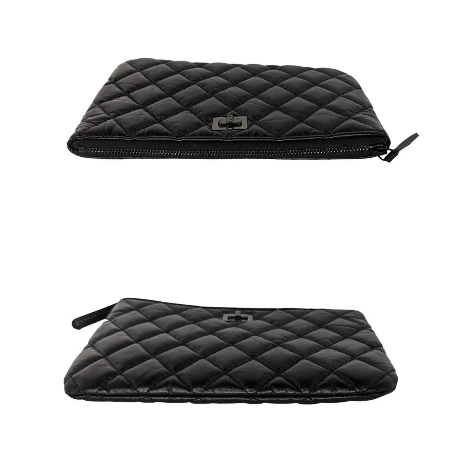 Chanel Black Aged Calfskin O Case 2.55 Reissue Pouch