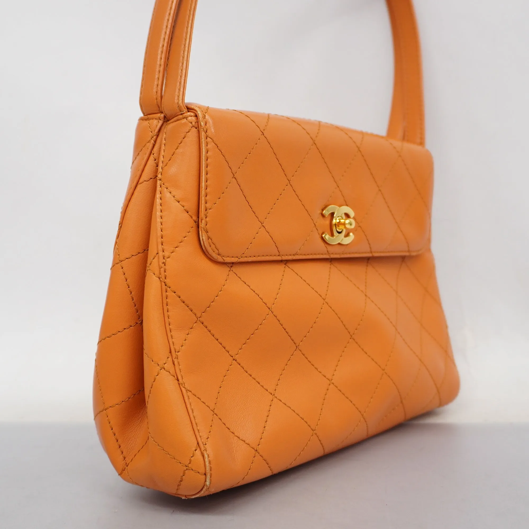 Chanel  Matelasse Women's Leather HandBag Orange