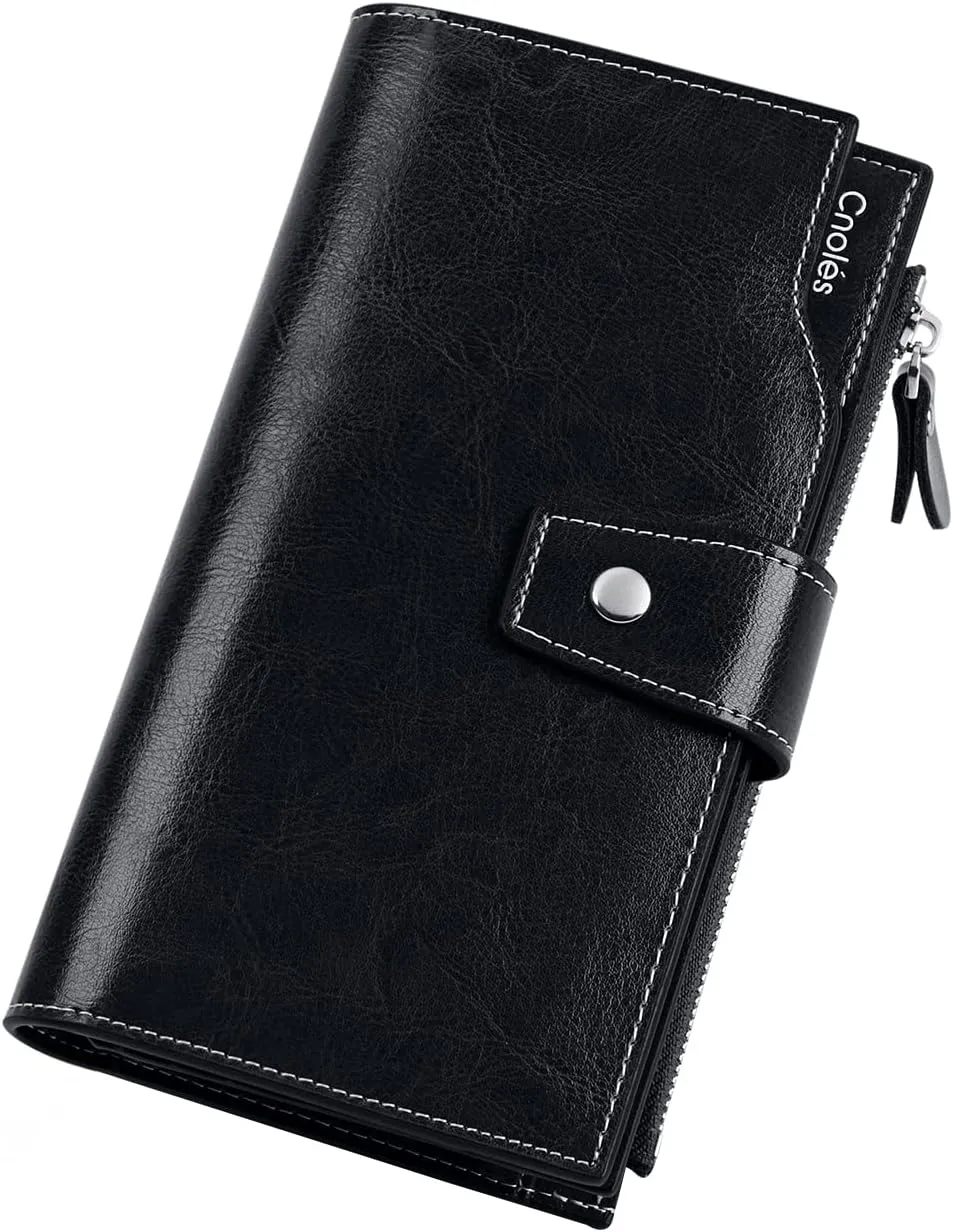 Cnoles Womens Wallet Genuine Leather Large Capacity Wristlet Clutch Purse Credit Card Holder with RFID Blocking Purse