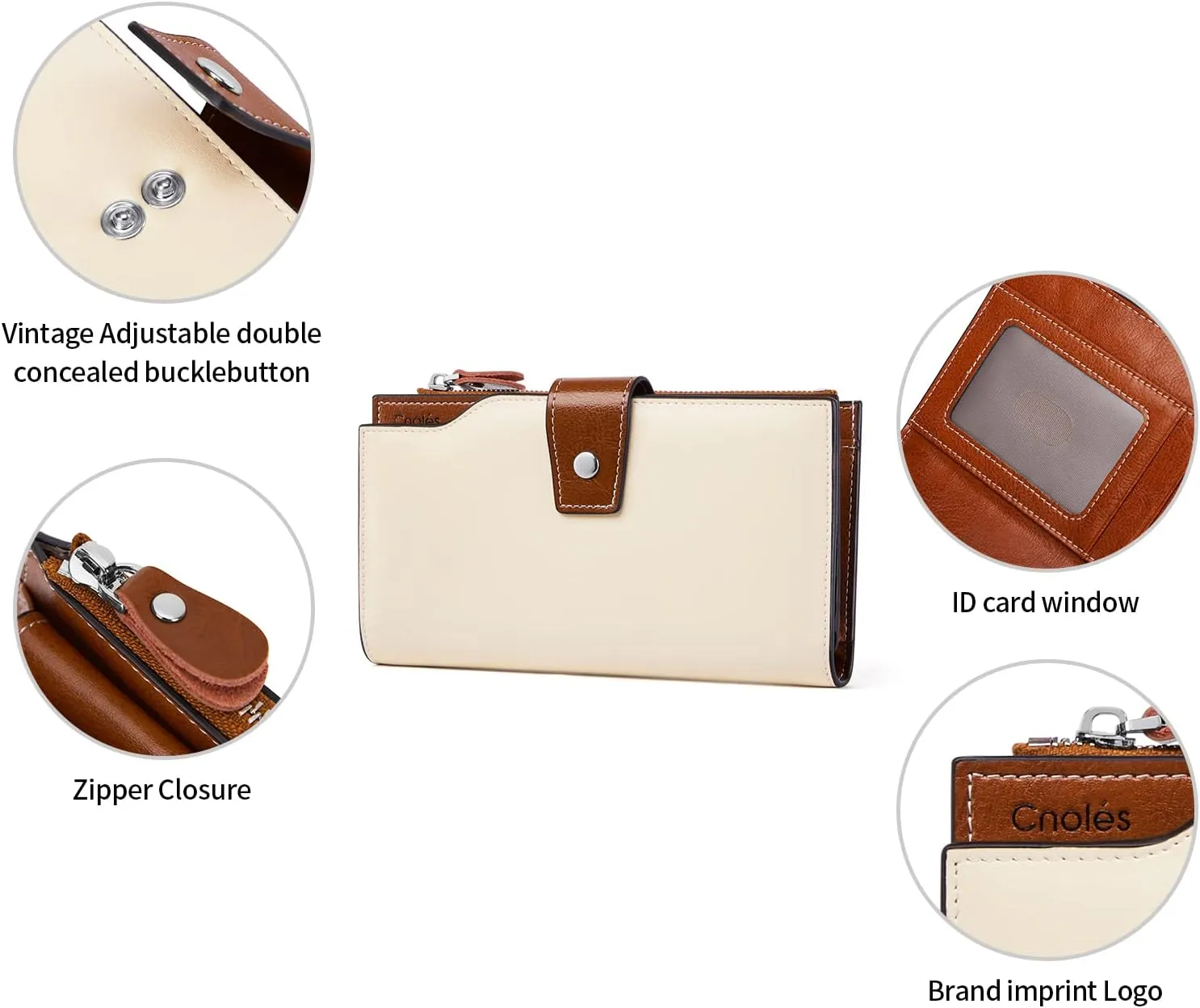 Cnoles Womens Wallet Genuine Leather Large Capacity Wristlet Clutch Purse Credit Card Holder with RFID Blocking Purse