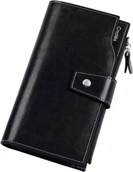 Cnoles Womens Wallet Genuine Leather Large Capacity Wristlet Clutch Purse Credit Card Holder with RFID Blocking Purse