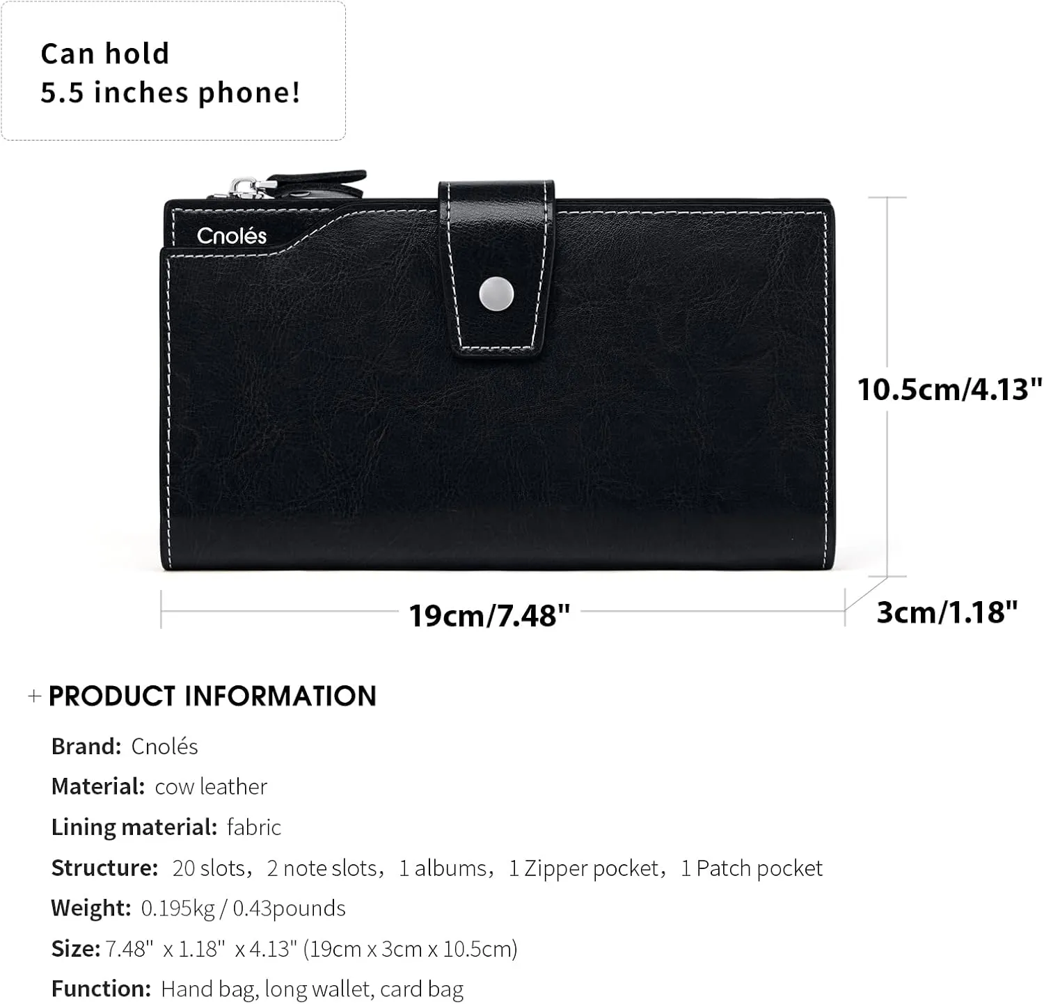 Cnoles Womens Wallet Genuine Leather Large Capacity Wristlet Clutch Purse Credit Card Holder with RFID Blocking Purse