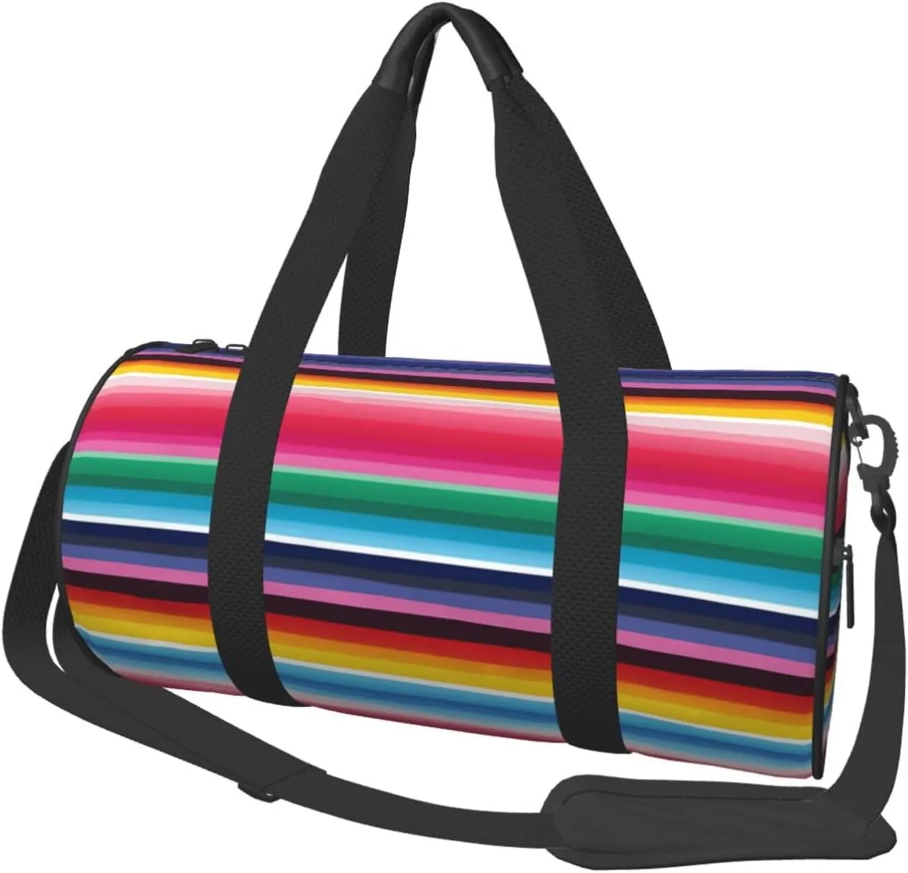 Colorful Mexican Stripes Print Travel Duffel Bags With Pocket And Adjustable Strap Large Gym Bag Fashion Yoga Bag For Women Men, Black