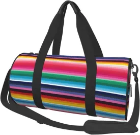 Colorful Mexican Stripes Print Travel Duffel Bags With Pocket And Adjustable Strap Large Gym Bag Fashion Yoga Bag For Women Men, Black