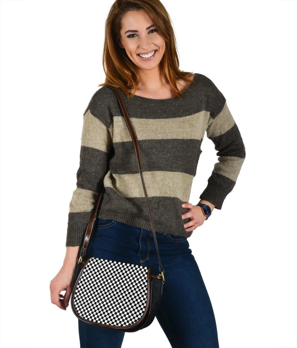 Custom Saddle Bag (Canvas) – B&W Checkers | Gift Ideas, Shoulder Bags for Women, Over the Shoulder Bag, Crossbody Bags for Women