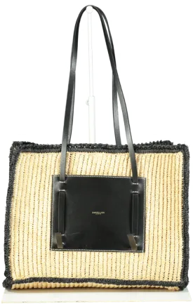 Demellier Black and Natural Straw Capri Tote Bag