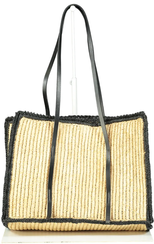 Demellier Black and Natural Straw Capri Tote Bag