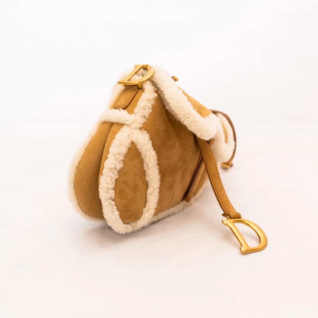 Dior Brown Shearling Suede Saddle Bag