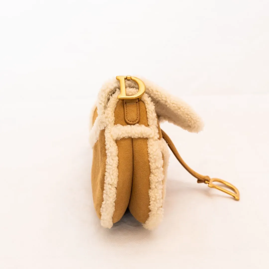 Dior Brown Shearling Suede Saddle Bag
