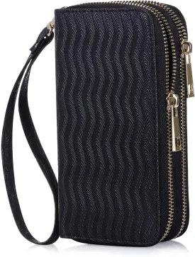 Double Zipper Wallet for Woman Clutch Purse with Cell Phone Holder for Smartphone/Card/Coin/Cash