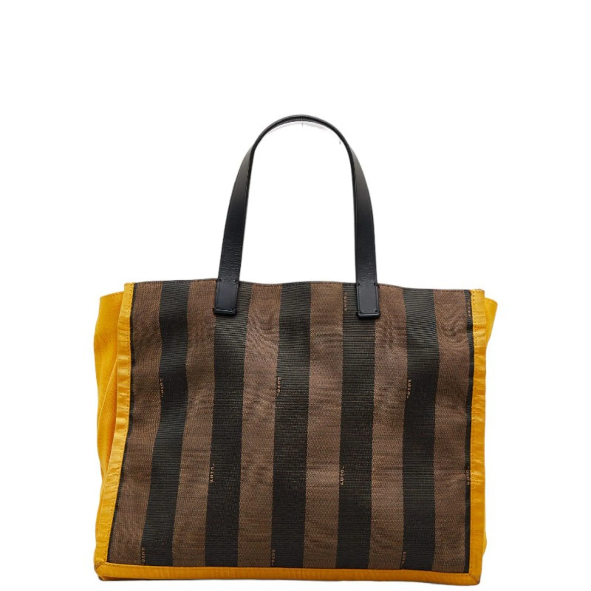 FENDI Pecan Handbag Tote Bag 8BH252 Brown Black Yellow Canvas Leather Women's