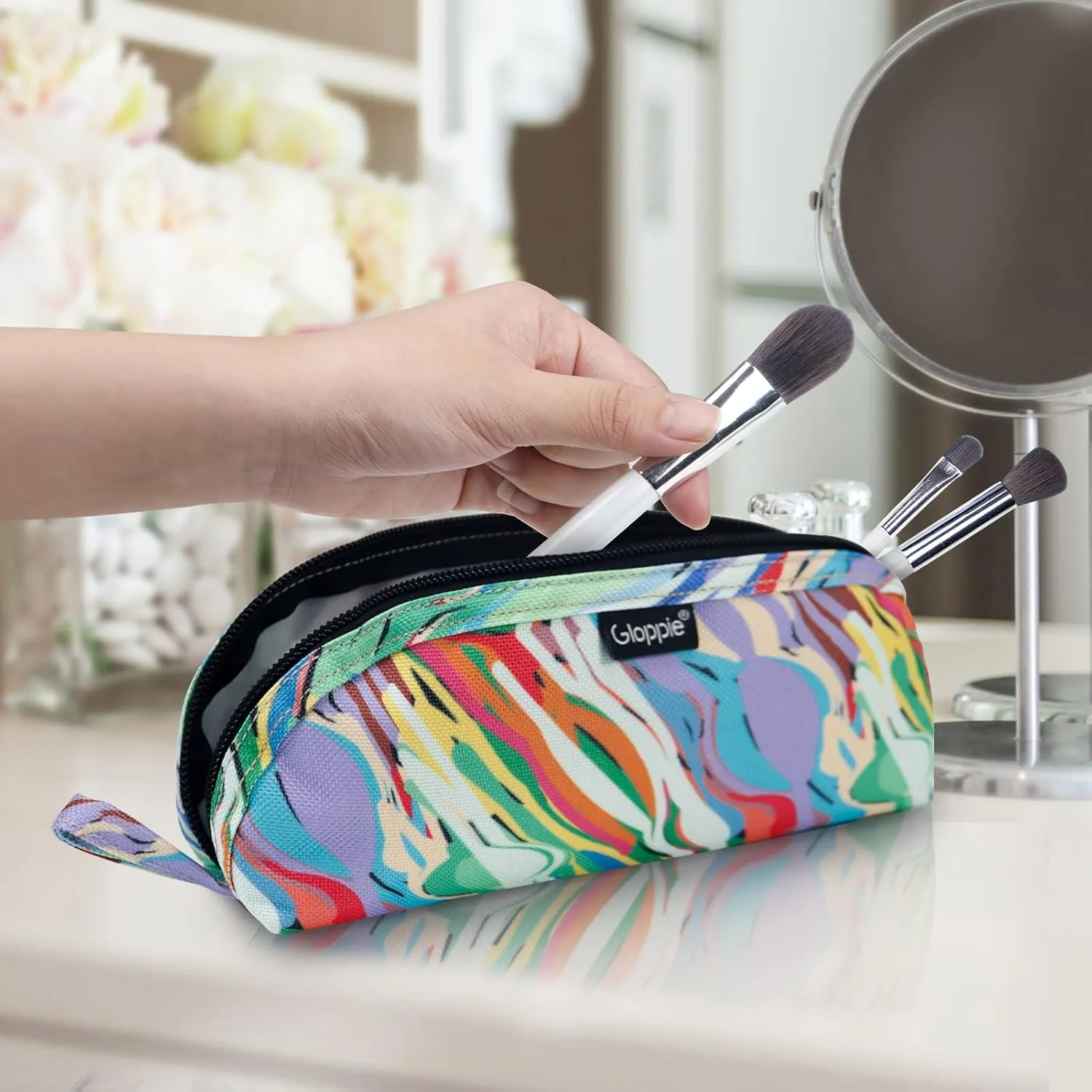 Gloppie Travel Makeup Brush Holder - Compact Cosmetic Bag, Spacious Portable Cosmetic Bag for Organizing Your Brushes On-the-go, Watercolor
