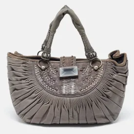 Grey Pleated Leather Plisse Tote