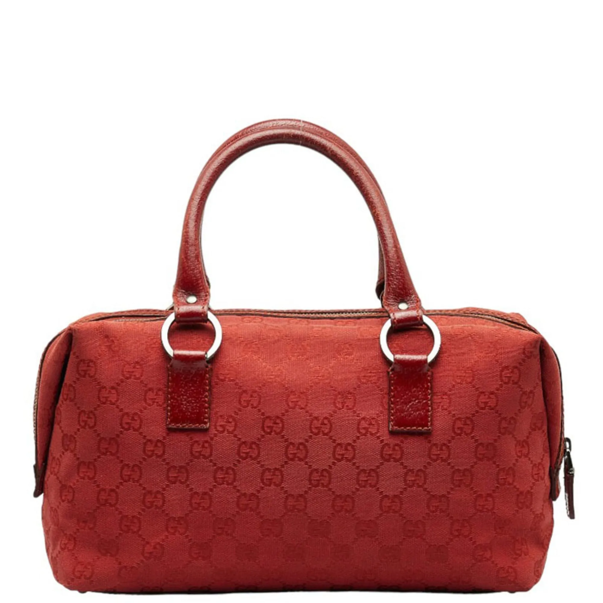 GUCCI GG Canvas Handbag Boston Bag 113009 Red Leather Women's