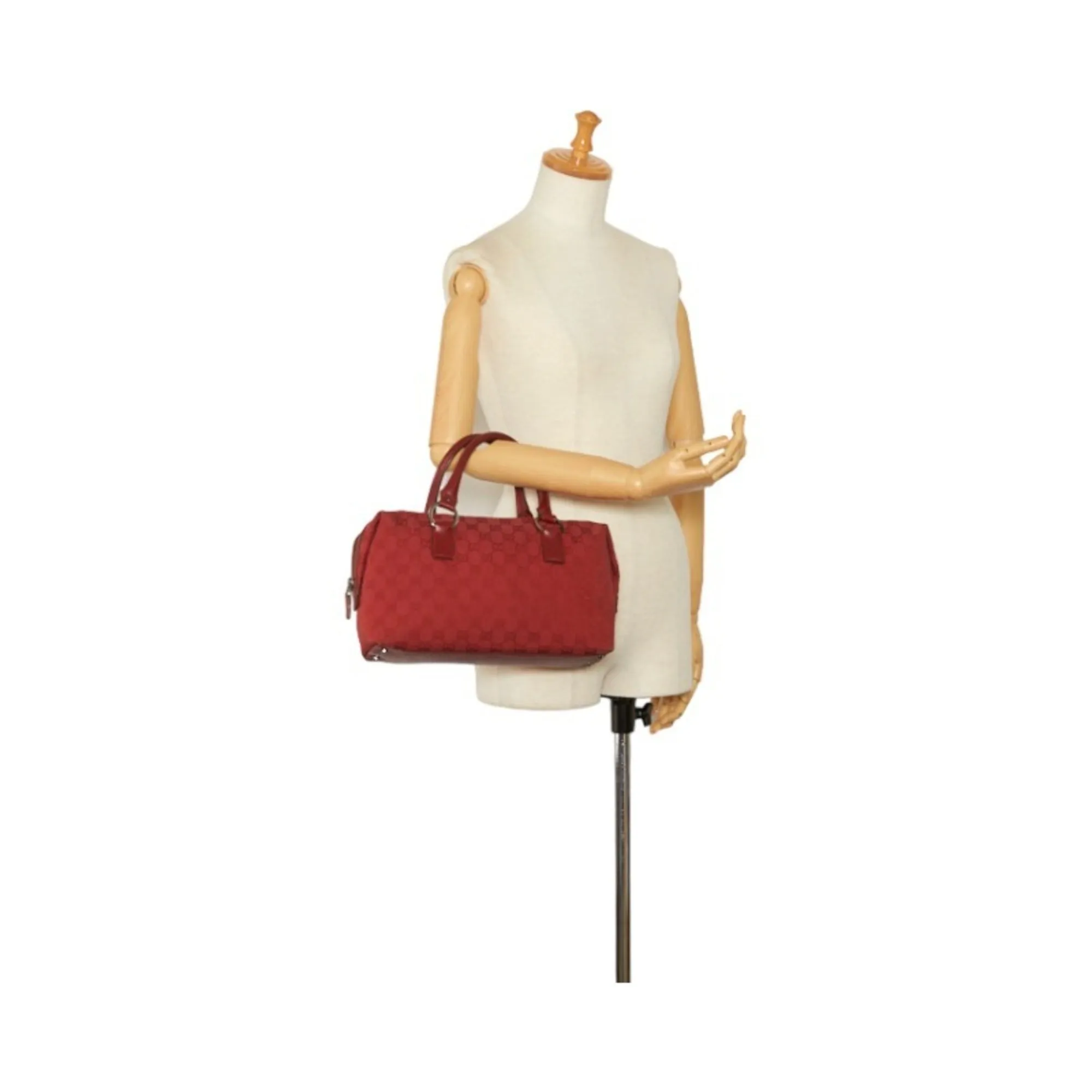 GUCCI GG Canvas Handbag Boston Bag 113009 Red Leather Women's