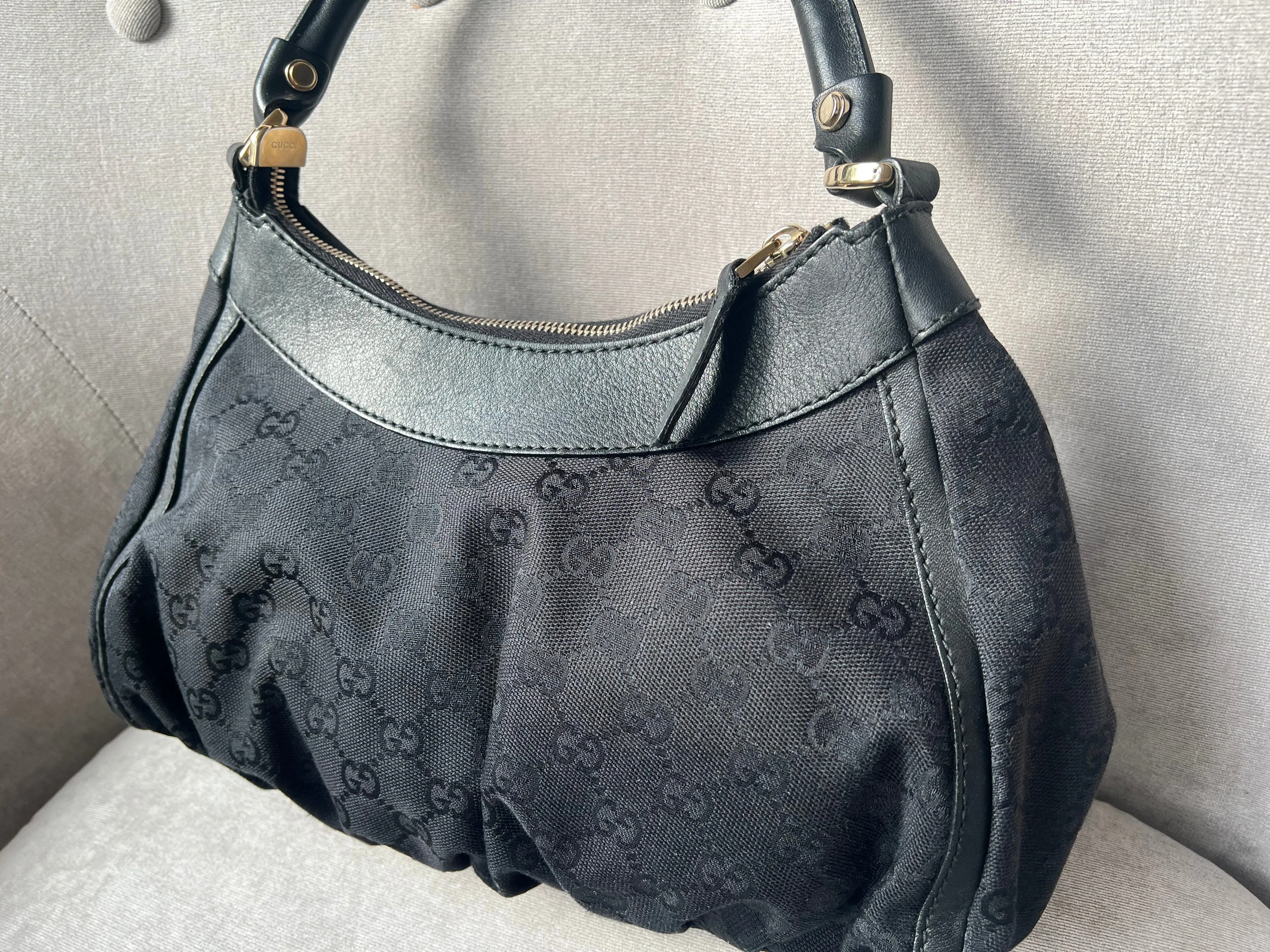 Gucci GG Canvas Small Black Abbey D Ring Hobo