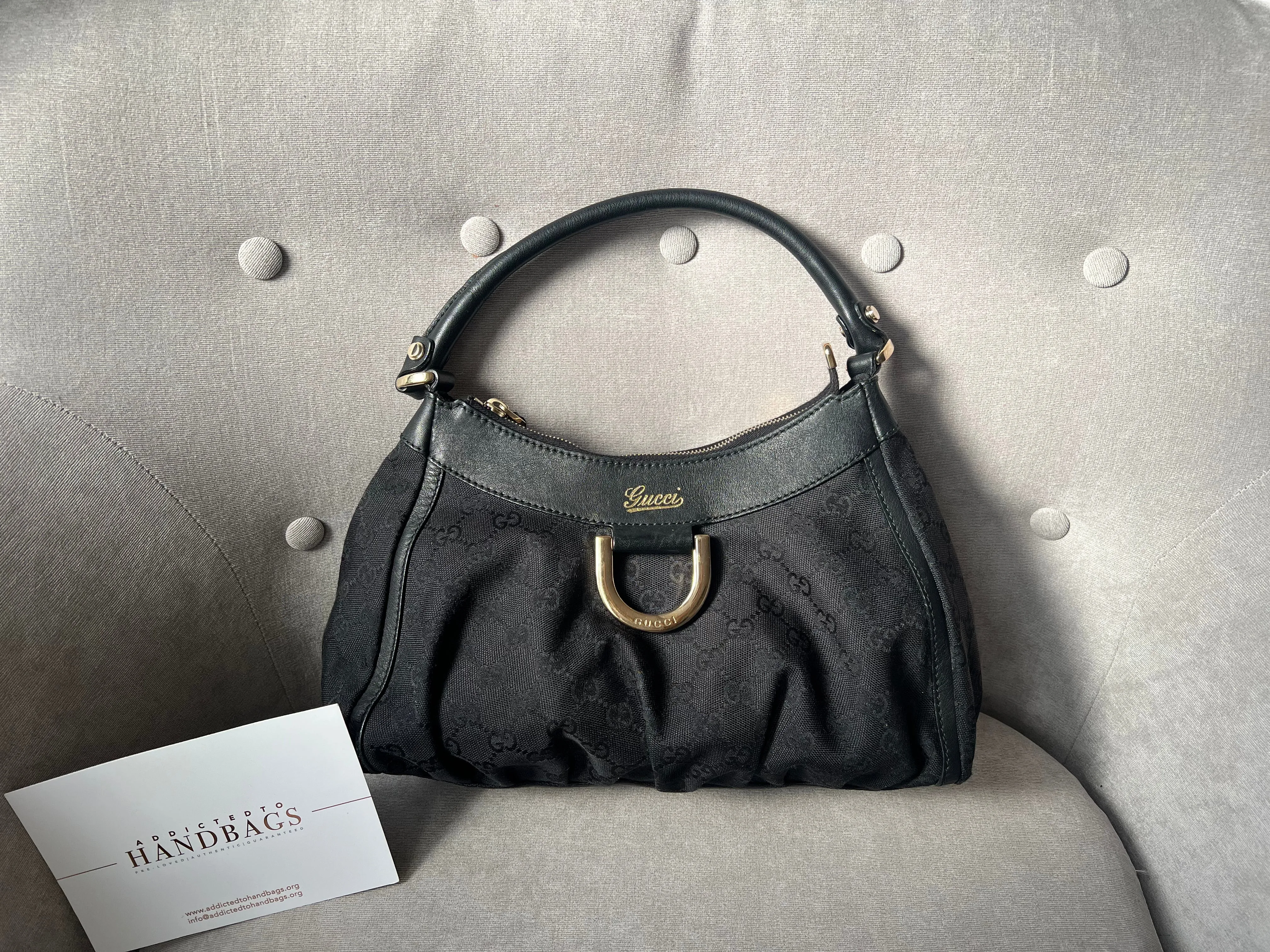 Gucci GG Canvas Small Black Abbey D Ring Hobo