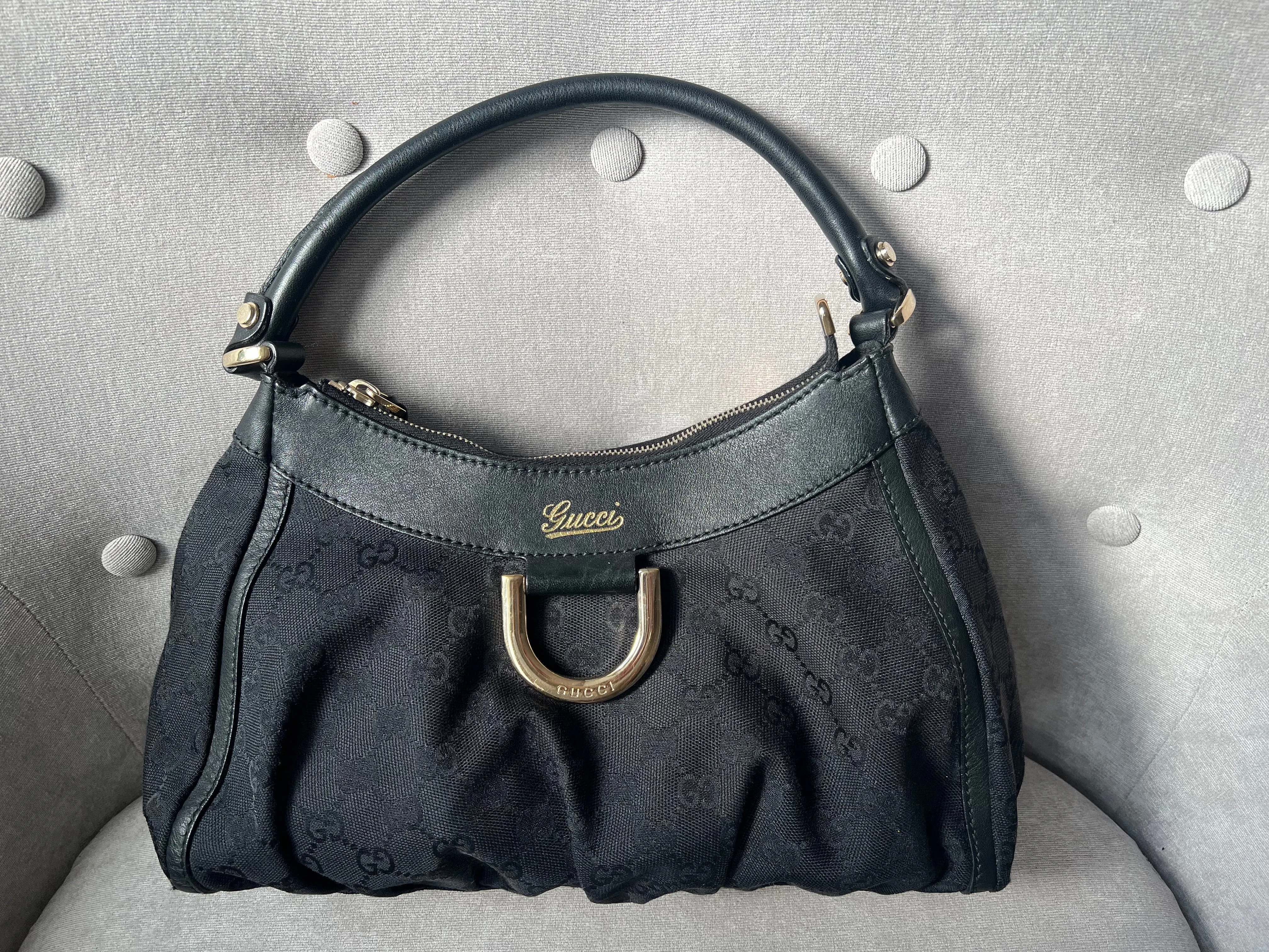 Gucci GG Canvas Small Black Abbey D Ring Hobo