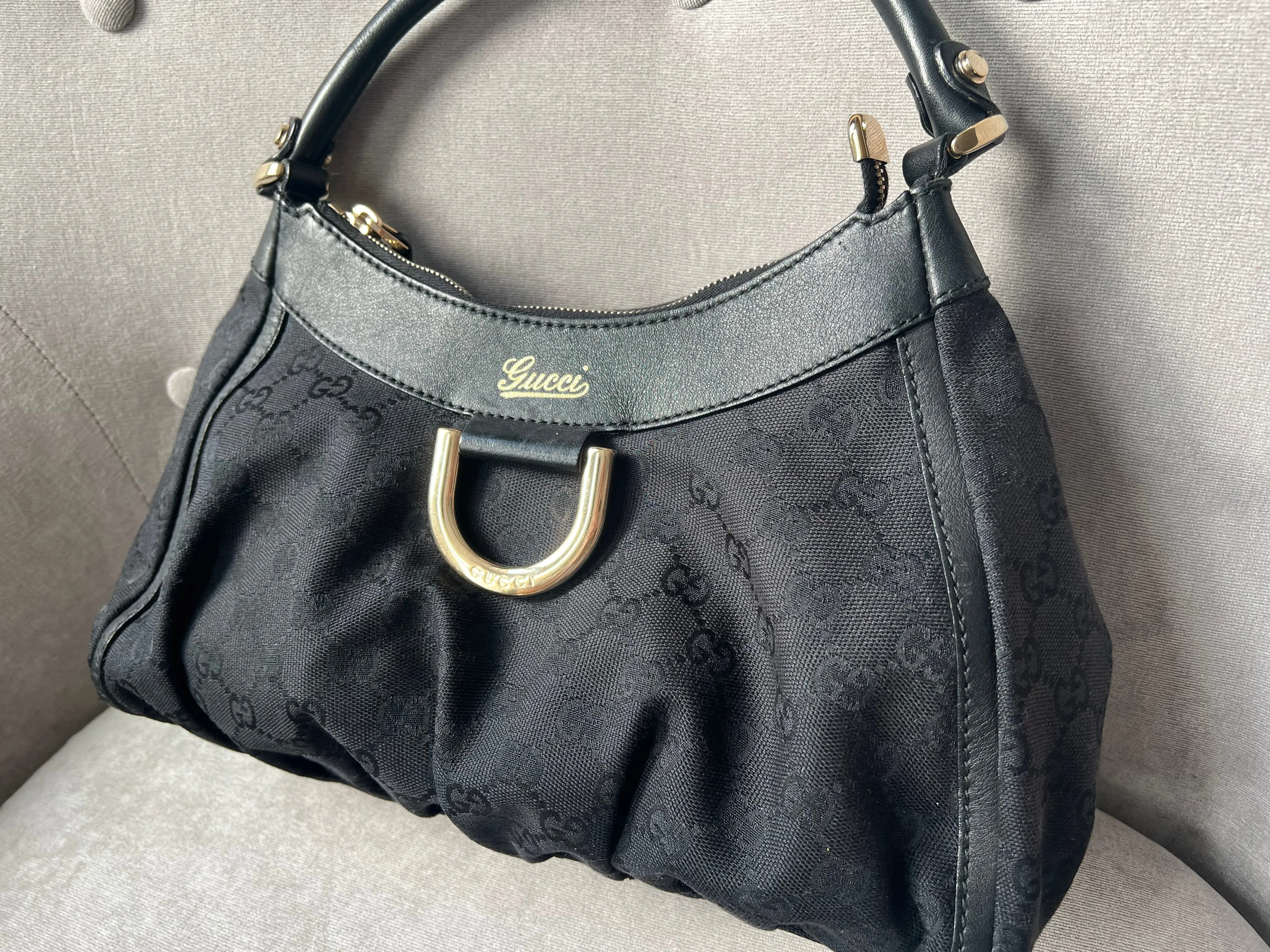 Gucci GG Canvas Small Black Abbey D Ring Hobo