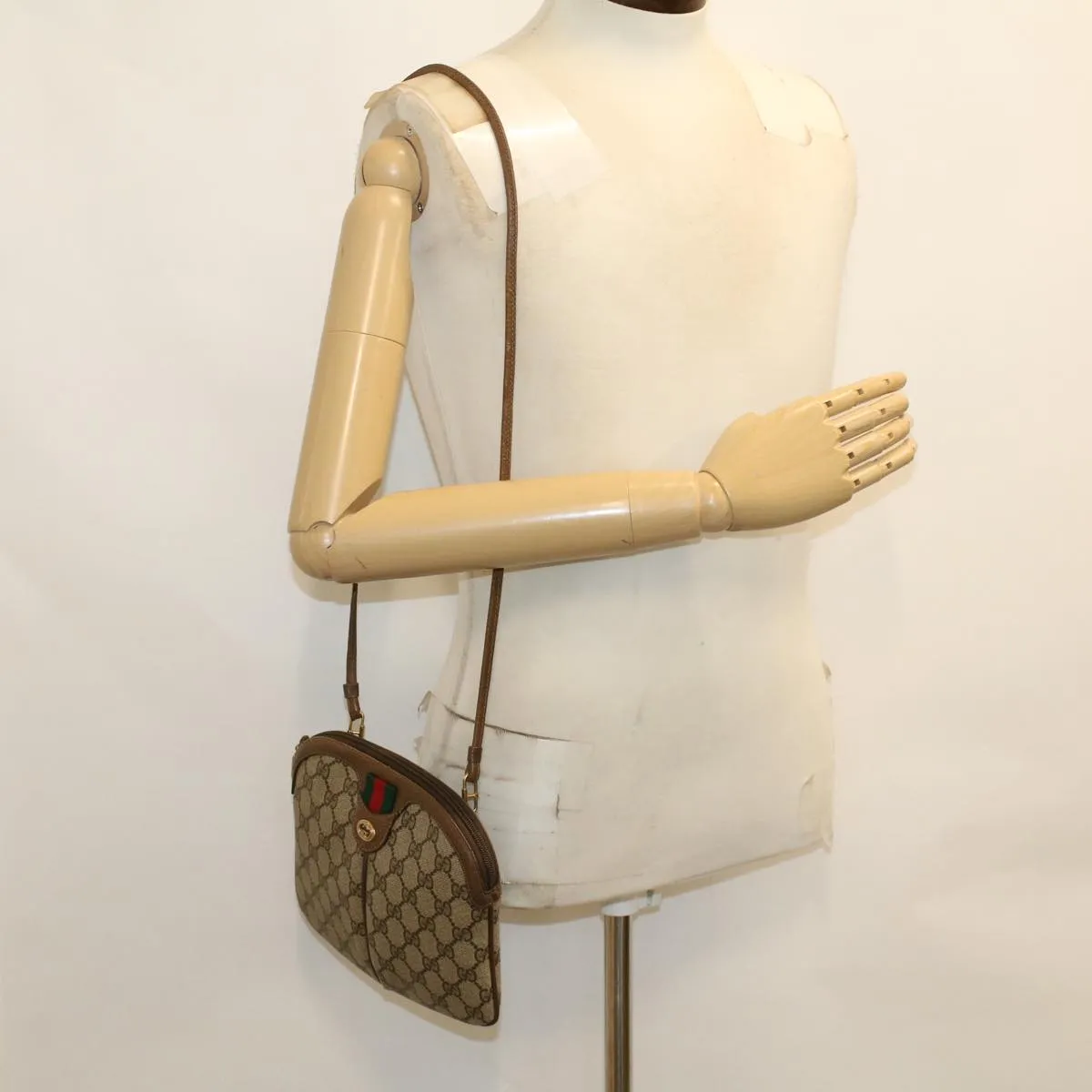 GUCCI GG Canvas Web Sherry Line Shoulder Bag Beige Red Green  tb748