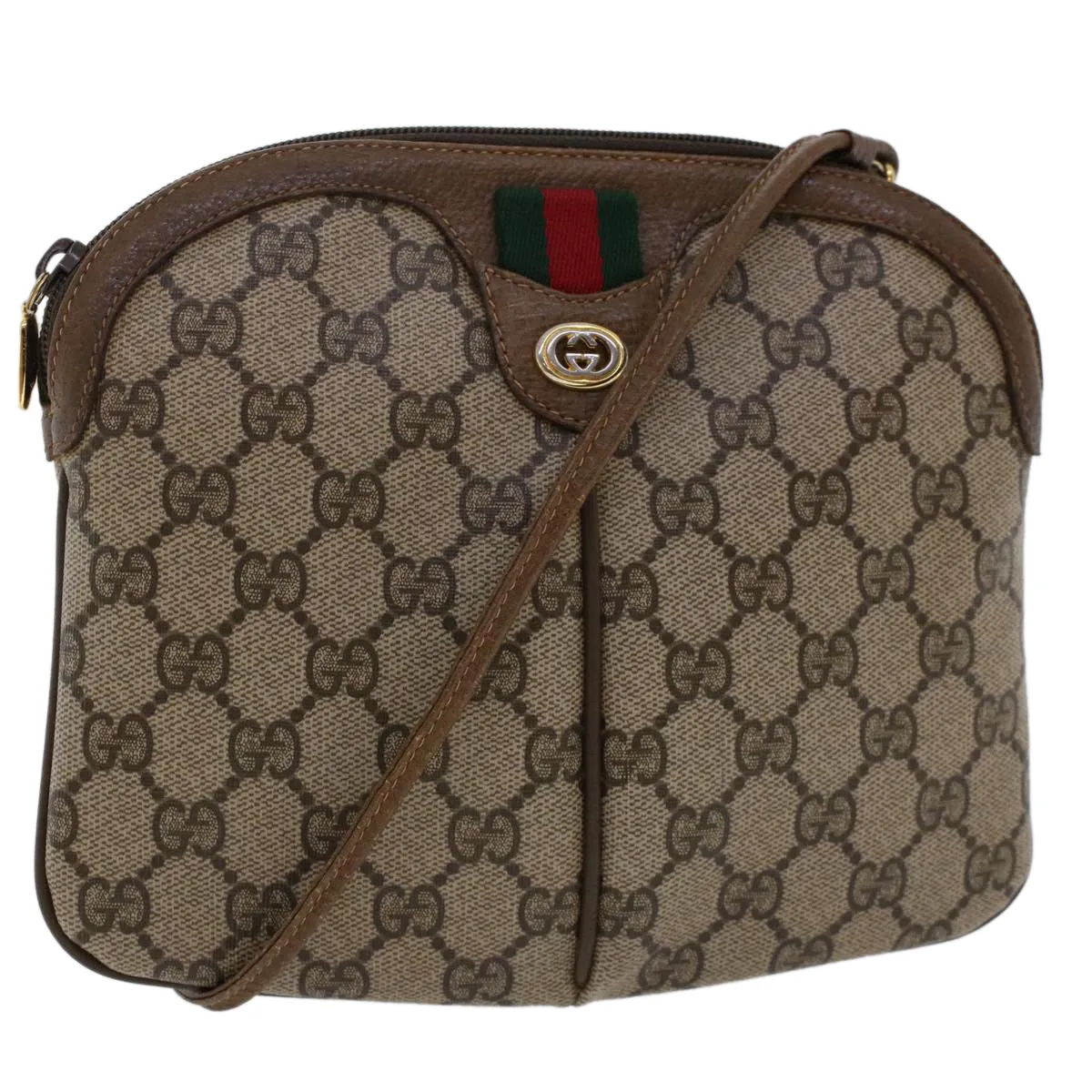 GUCCI GG Canvas Web Sherry Line Shoulder Bag Beige Red Green  tb748